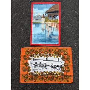 Vintage 1960's TEA TOWELS Lucerne Switzerland & Stratford Upon Avon Tibor Reich